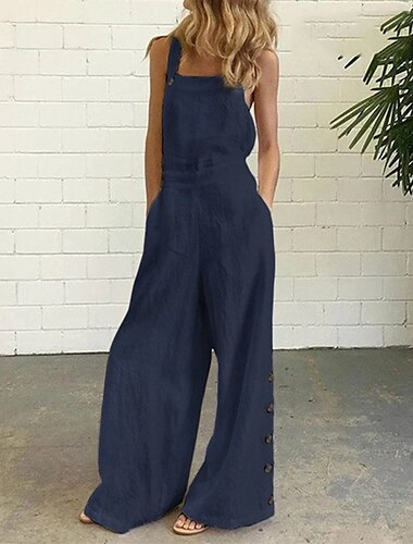  Damen Modisch Overall Jumpsuit Hose Weite Hosen In voller Länge Hose Wochenende Yoga Mikro-elastisch Glatt Komfort Mittlere Taillenlinie locker Weiß Schwarz Grau Khaki Marineblau S M L XL XXL