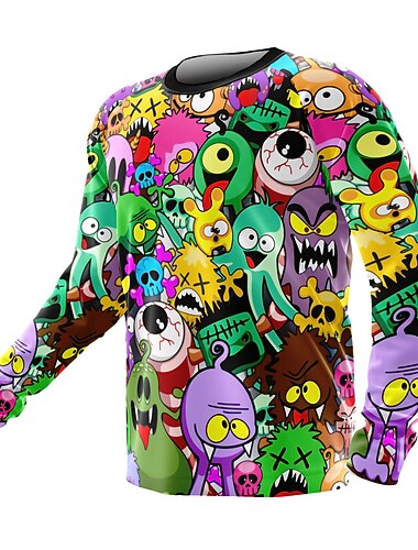  Men's Cycling Jersey Downhill Jersey Dirt Bike Jersey Skull Patterned Sugar Skull Long Sleeve Bike Jersey Top with 3 Rear Pockets Mountain Bike MTB Road Bike Cycling Thermal Warm UV Resistant Cycling