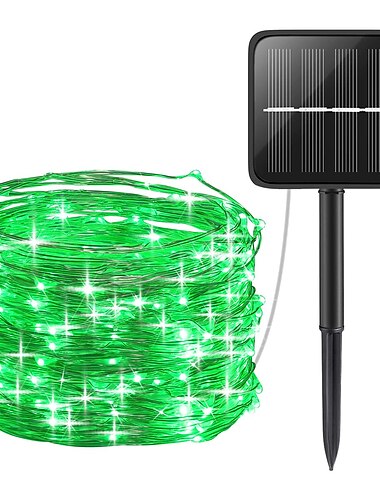  Elegante cadena de luces LED solares para exteriores para recepción de bodas, decoración de bodas, 10 m, 33 pies, 100 LED, 8 modos de iluminación, luces de hadas impermeables, decoración para jardín,