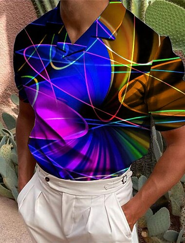  رجالي مجرد خطي قمصان البولو قميص الجولف كم قصير قميص طوي فضفاض مناسب للبس اليومي طباعة ثلاثية الأبعاد أزرق وردي بلاشيهغ أخضر رمادي طباعة ملابس موضة مصمم كاجوال متنفس