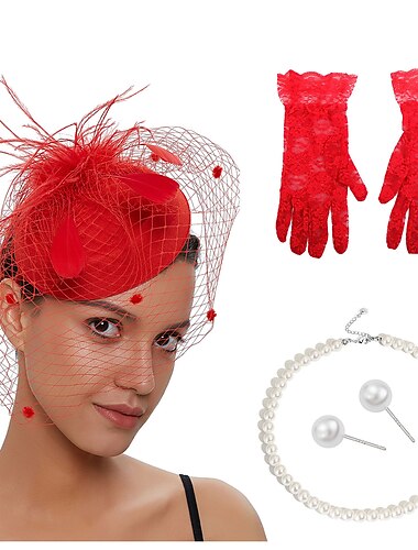  Retro Vintage 1950er 1920er Kopfschmuck Partykostüm Fascinator-Hut Damen Maskerade Party / Abend Junggesellinnenabschiedsparty Erwachsene Handschuhe Ohrringe Halskette