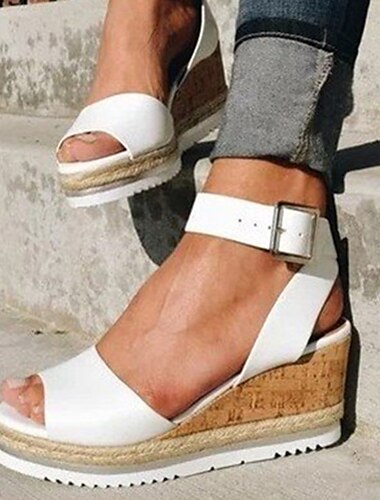  sandales compensées en liège blanc pour femmes avec bride à la cheville – chaussures à plateforme d'été décontractées pour un usage quotidien