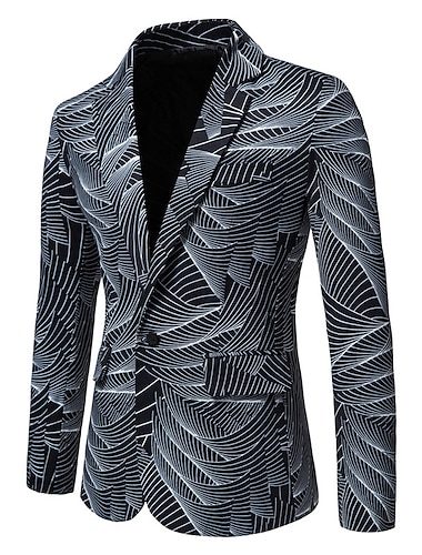  Мужской повседневный пиджак для вечеринок, стандартный крой, черный, белый, темно-синий с принтом, 2024