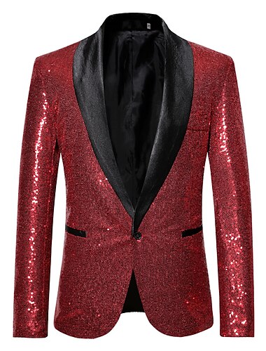  Blazer de lentejuelas para fiesta para hombre, blazer disco retro de los años 70, chaqueta informal brillante con un solo botonadura, color plateado, negro, vino, azul real, dorado, 2024