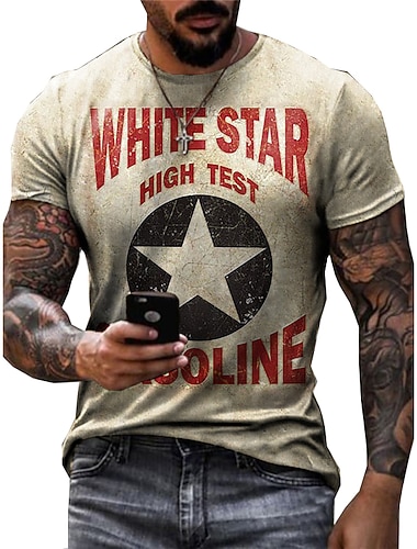  Herren Grafik Stern Buchstabe T Shirt Kurzarm T-Shirt 3D-Druck Rundhalsausschnitt Hemd Mode Basic Klassisch Straße Lässig Täglich Gelb Blau Grün Sommer Bekleidung S M L XL 2XL 3XL 4XL