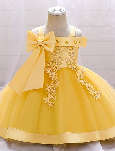  Infantil Para Meninas Vestido Cor Sólida Flor Manga Curta Festa Diário Bordado Laço Estilo bonito Princesa Poliéster Médio Vestido bordado floral Skater Dress Vestido De Tule Verão Primavera 2-8 anos