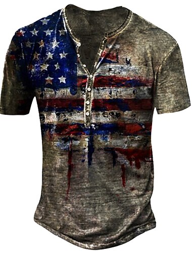  Herren Amerikanischer Unabhängigkeitstag Grafikdrucke Amerikanische Flagge Nationalflagge T Shirt Henley Hemd Kurzarm 3D-Druck Sport Mode Designer Outdoor Straße Täglich Sommer Schwarz Armeegrün