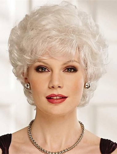  Perruques courtes bouclées argentées pour femmes blanches cheveux synthétiques naturels résistants à la chaleur vieilles dames cosplay quotidien perruques complètes