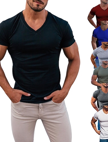  Hombre Camiseta Camisas que absorben la humedad Manga Corta Escote en Pico Verano Plano Moda Clásico Cómodo Calle Casual Deportes Negro Blanco Rojo Camiseta superior para hombre