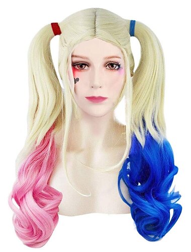  harley quinn joneting כחול וורוד עמיד בחום שיער פאות אנימה קוספליי פאות ליל כל הקדושים פאות