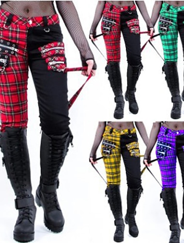  Gothique Punk & Gothique Steampunk Longue longueur Pantalon Bal Masqué Médecin de la peste Grande Taille À carreaux Normal Femmes Halloween Carnaval Mascarade Halloween Bal de promo Tenue quotidienne
