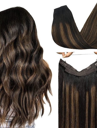  extensions de cheveux humains fil extensions de cheveux naturel noir mélangé brun 100g 10-26 pouces véritables extensions de cheveux de fil pour les femmes extensions de cheveux raides ligne de