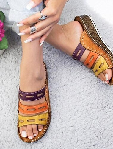  farbenfrohe Damen-Keilsandalen mit offener Spitze und Cut-out-Design für den Boho-Sommer und die Freizeit