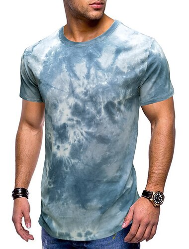  Męskie Podkoszulek Krótki rękaw Półgolf Lato Wzór tie-dye Moda Klasyczny Wygodny Ulica Codzienny Sport Czarny Niebieski Brudny błękit Top Tee dla mężczyzn