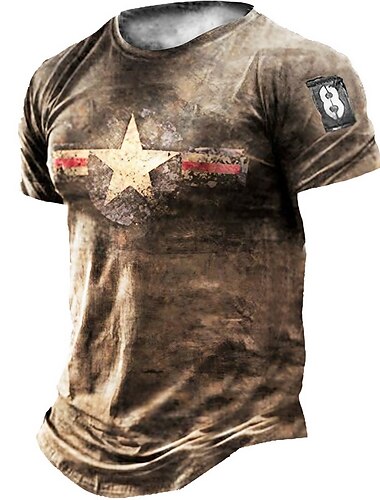  Homme Unisexe Etoile Impressions Graphiques T-shirt t-shirt en détresse Manche Courte T-shirt Impression 3D Col ras du cou Chemise ancien Sports Designer Extérieur Rue Quotidien Marron clair Dorée