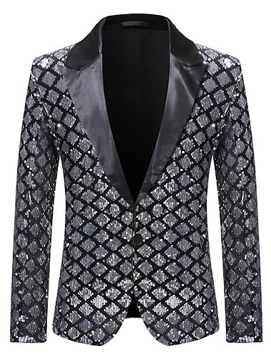  blazer da festa con paillettes da uomo retrò anni '70 blazer da discoteca scintilla casual vestibilità regolare stampa oro argento nero blu royal 2024