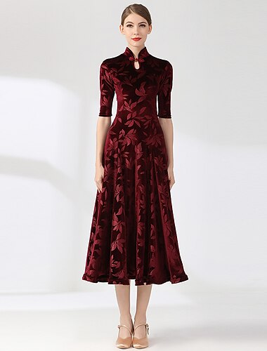  Für den Ballsaal Kleid Print Damen Leistung Ausbildung Halbe Ärmel Hoch velvet