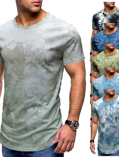  Hombre Camiseta Manga Corta Cuello Barco Verano Tie-dye Moda Clásico Cómodo Calle Casual Deportes Negro Azul Piscina Azul polvoriento Camiseta superior para hombre