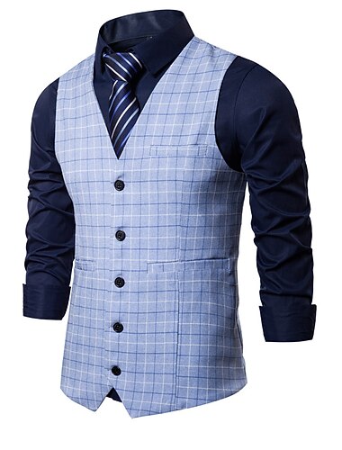  Per uomo Gilet Panciotto Matrimonio Da tutti i giorni Per uscire Festival Lavoro Essenziale Autunno inverno Tasche Poliestere Traspirante Morbido Comodo A quadri Monopetto A V Standard Cammello Color