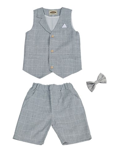  Kinder Jungen Anzugweste Kurze-Hosen-Set Kleidungsset 3 Stück Ärmellos Blau Grau Rosa Verziert Formal Geburtstag Sanft Preppy-Stil 4-13 Jahre