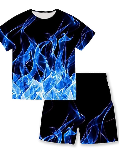  2 pezzi Bambino Da ragazzo T-shirt e pantaloncini Completo Vestito Pop art Manica corta Stampa Impostare Esterno Sportivo Di tendenza Fantastico Estate Primavera 3-13 anni Blu