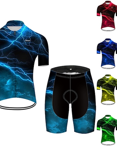  Miesten Pyöräily jersey ja shortsit Lyhythihainen Maastopyöräily Maantiepyöräily Kesä Kevät Syksy Punainen Vihreä Musta / Sininen Kaltevuus Kuviollinen Salama 3D Hauska Pyörä 3D alusta Pyöräily Nopea