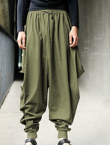  Herren Hose Hosen Schlabberhose Freizeithose Baggy Haremshose Kordelzug Elastische Taille Weite Hosen Feste Farbe Täglich Strassenmode Hippie Yoga Lockere Passform Schwarz Marineblau
