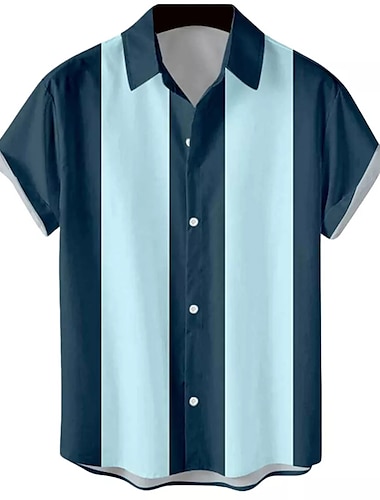  Pánské Košile Bowlingová košile Košile na knoflíky Letní košile Černá Bílá Žlutá Vodní modrá Khaki Krátký rukáv Barevné bloky Přehnutý Venkovní ulice Tlačítko dolů Oblečení Módní 50. léta Na běžn