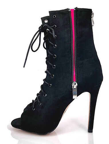  Dam Dansskor Tango skor Professionella Tiodans Samba Sexiga stövlar Snörning Högklackade Tvinning Smala höga klackar Öppen tå Dragkedja Vuxna Svart / röd Svartvit