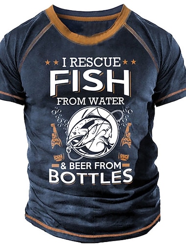  Herren T-Shirt mit kurzen Ärmeln I Rettungsfische  Bier Lustiges Angeltrink-Lifestyle Grafik-T-Shirt