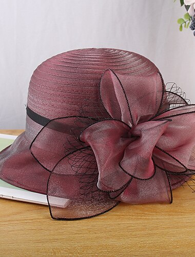  Hatte Net Stroh Bucket Hat Stroh Hat Sol Hat Formelt Kentucky Hestevogn Damen Dag Vintage Stil Elegant Bryllup Med Blomster Applikationer Hovedpynte Hovedbeklædning Kjole at imponere Race Dag Kjole