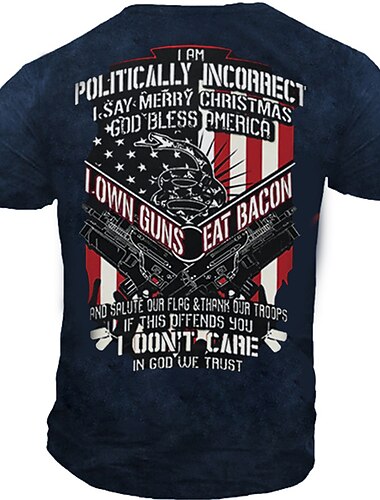  בגדי ריקוד גברים דגל חולצה קצרה חולצות גרפיות חולצות טי מצחיקות שרוולים קצרים חולצה קצרה הדפסת תלת מימד צווארון עגול קצר חולצה וינטאג' אופנתי מעצב רחוב קזו'אל יומי שחור פול תלתן קיץ ביגוד S M L XL