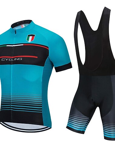  Herr Cykeltröja med Haklapp-shorts Kortärmad Bergscykling Vägcykling Sommar Vår Röd Grön Rand Cykel 3D Tablett Snabb tork Bakficka Fuktabsorberande Andningsfunktion Elastan sporter Kläder