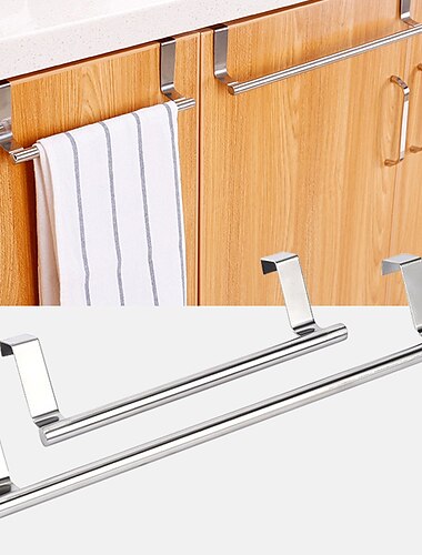  2 Stück stanzfreier Tür-Haken-Handtuchhalter über der Tür Edelstahl-Handtuchhalter mit einer Stange, Badezimmer, Küche, nicht perforierter Handtuchhalter, Lappenhalter, Regalaufhänger