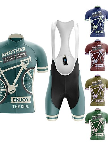  男性用 ビブショーツ付きサイクリングジャージー 半袖 マウンテンサイクリング ロードバイク レッド ネービーブルー ブルー グラフィック バイク スーツウェア 3Dパッド 高通気性 速乾性 後ポケット ポリエステル スパンデックス スポーツ グラフィック おかしい 衣類