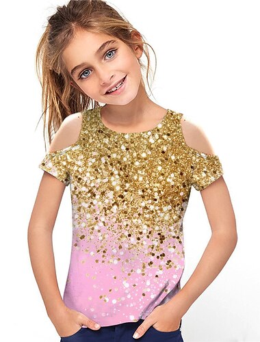  Mädchen 3D Farbverlauf T-Shirt Kurzarm 3D-Druck Sommer Frühling Aktiv Modisch Kuschelig kinderkleidung 3-12 Jahre Outdoor Täglich Regular Fit