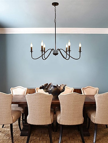  88 cm led pendel 6 lys stearinlys stil industrijern til spisestue, stue, køkken sort moderne traditionel / klassisk 220-240v