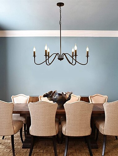  88 cm led hanglamp 6 lichts kaars stijl industrieel ijzer voor eetkamer, woonkamer, keuken zwart modern traditioneel / klassiek 220-240v