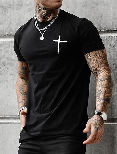  Herren Grafik Kreuz T-Shirt Kurzarm Schwarz Lässige Hobbys  Lifestyle Tee