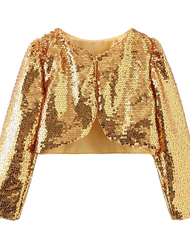  Kinder Mädchen Bolero Strickjacke Jacke Pailletten Langarm Silber Gold Frühling Sommer Aktiv Straße 3-12 Jahre