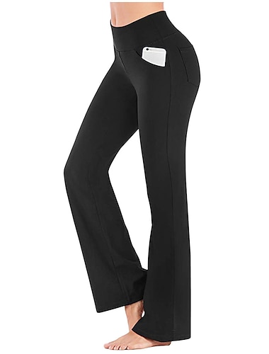 Mujer Pantalones de yoga Bolsillos laterales De campana Ajustado a la Bota Control de barriga Estiramiento de 4 maneras Transpirable Alta cintura Yoga Aptitud física Entrenamiento de gimnasio