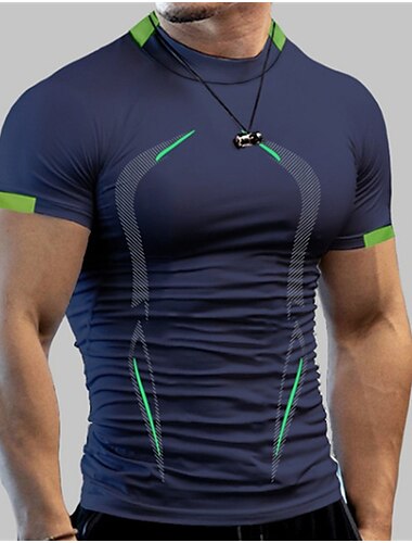  Herren T Shirt Feuchtigkeitsableitende Hemden Kurzarm Rundhals Frühling, Herbst, Winter, Sommer Einfach Muskel Athleisure Bequem Sport Fitness Laufen Schwarz Weiß Marineblau Top T-Shirt für Herren
