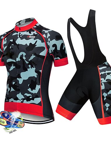 21Grams Herren Radtrikot mit Radhose kurz Trägern fahrradbekleidung set Kurzarm MTB Mountain Rennrad Weiß Schwarz Grün Patchwork camuflaje Fahhrad Sportkleidung UV-beständig 3D-Pad Atmungsaktiv