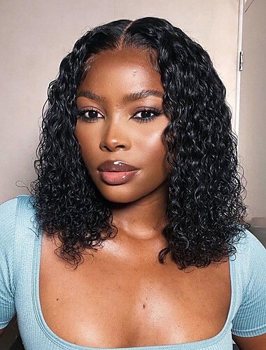  Synthetic Lace Wig Curly Style 12-20 inch Black Middle Part 13x4x1 T Part Lace Front Wig Women's Wig Black