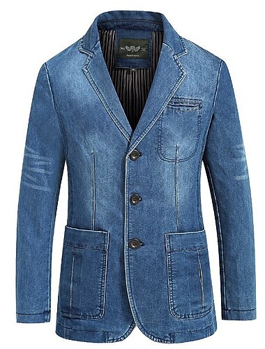  Herren Jeansjacke Blazer Sportmantel lässig Cocktailkleidung Tasche Herbst Winter Denim zeitgenössisch klassisch&amp;zeitlose, normale Jeansjacke in Hellblau und Marineblau