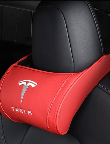  Starfire 1 Pack echtes Leder hängendes Autositzkissen Nackenstütze Kopfstütze für Tesla 3 s x y Modelle schwarz rot Kaffeefarben optional