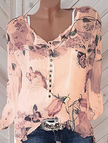  γυναικείο πουκάμισο μπλούζα streetwear διακοπών casual floral κουμπιά τύπωμα μακρυμάνικο κανονικό μπλουζάκι γιακά πουκάμισου καθημερινά βγαίνοντας το Σαββατοκύριακο λευκό μωβ πορτοκαλί πράσινο