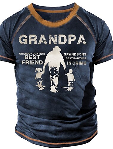  Homme Lettre Impressions Graphiques T-shirt T-Shirts Drôles T-shirt grand-père Manche Courte T-shirt Impression 3D Col ras du cou Chemise ancien Sports Designer Extérieur Rue Quotidien Jaune bleu