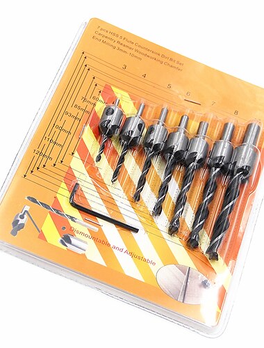  7 pçs/conjunto conjunto de broca hss 5 flauta escareador 3mm-10mm pacote de casca de bolha de aço de alta velocidade alargador de chanfro ferramentas elétricas para trabalhar madeira