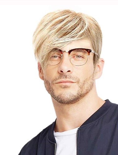  Pánská krátká blond paruka přirozená náhrada vlasů syntetické paruky (světlá blond) halloween paruky